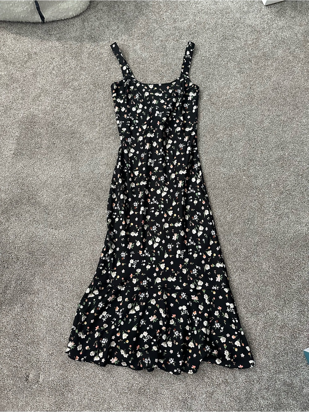 Urban Outfitters Black Floral Slip Dress with Ruffle Hem